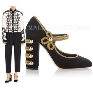 DOLCE & GABBANA SHOES MILITARY COURT MARY JANE PUMPS BLACK SUEDE sz 38.5 8.5